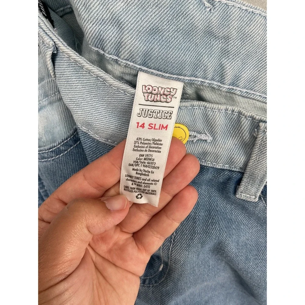 Justice Girls Looney Tunes Cargo Barrel Jean Light Wash Bugs Bunny 14 Slim